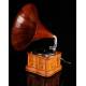 Precious horn gramophone with Inlaid Box, Working. Switzerland, 1910-15