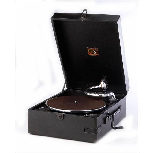 Antique HMV Suitcase Gramophone in perfect working order. England, 1930's