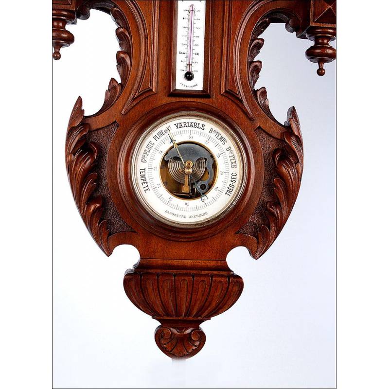 1893 French Wall Clock Triple Function Barometer and Thermometer