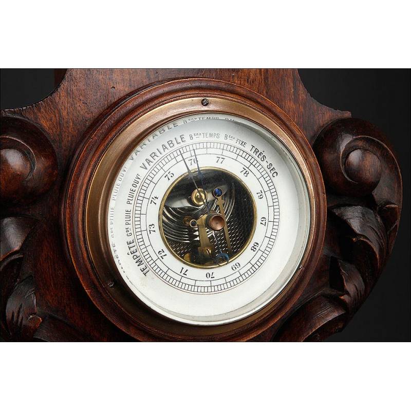 1893 French Wall Clock Triple Function Barometer and Thermometer