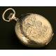 Lepine Pocket Watch, Hebdomas, Switzerland, Solid Silver, 8 Days Wind, Year 1890. Unusual