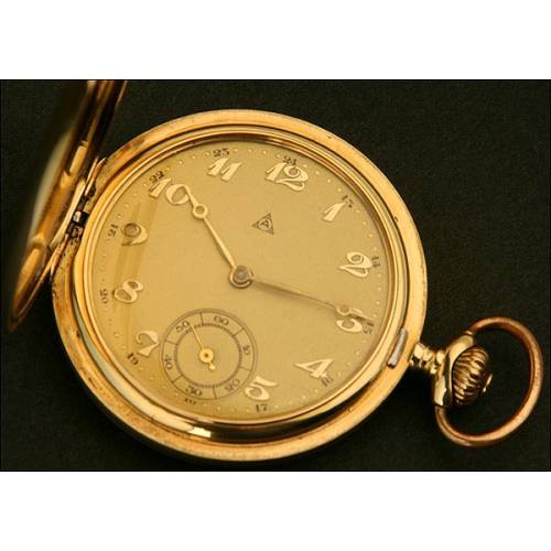 Reloj de Bolsillo Saboneta Alpina, Suiza, Oro Macizo, circa 1925