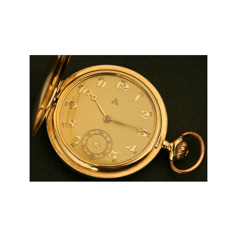 Saboneta Alpine Pocket Watch, Swiss, Solid Gold, circa 1925