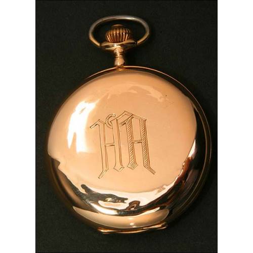 Solid Gold Pocket Watch by Gustave Perrenoud. Three covers. 1900