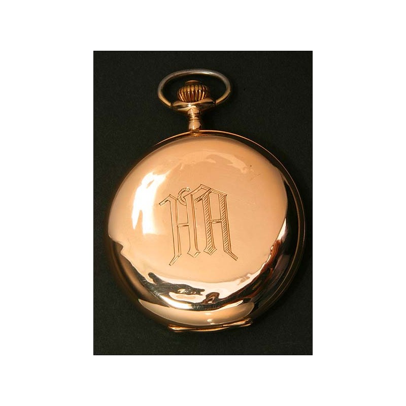 Solid Gold Pocket Watch by Gustave Perrenoud. Three covers. 1900