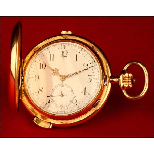 Reloj de Bolsillo con Sonería a Cuartos y Cronómetro en Oro Macizo 1896.Funcionando. 59 mm diámetro