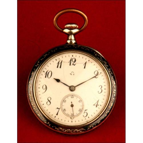 Omega silver nielloed pocket watch, 1920-1930. Working.