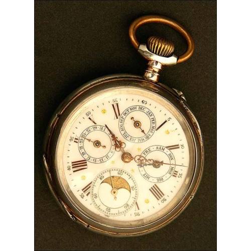 Lepine Pocket Watch, Astronomical, Calendar and Moon Phase, Circa 1880