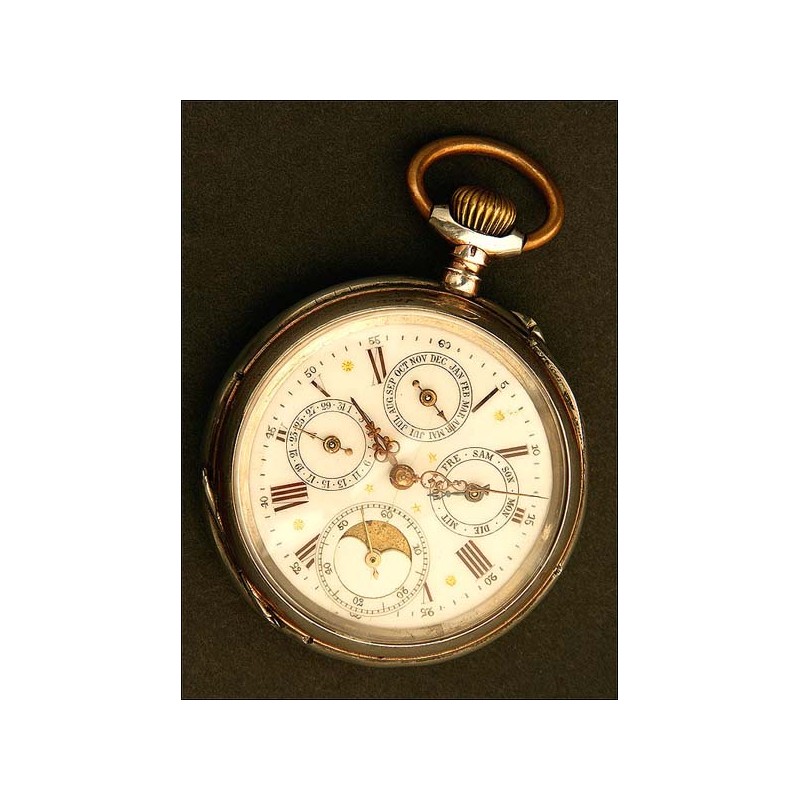 Lepine Pocket Watch, Astronomical, Calendar and Moon Phase, Circa 1880