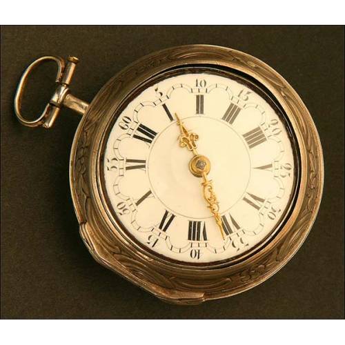 Lepine Verge Fusee Pocket Watch, Double Silver Case Circa 1785