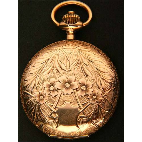 Precioso Reloj de Bolsillo de Estilo y Época Modernista en Oro Macizo. 1893-1910