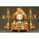 Mantel Clock, Gilded Bronze and Sévres, France, Second Half S. XIX.