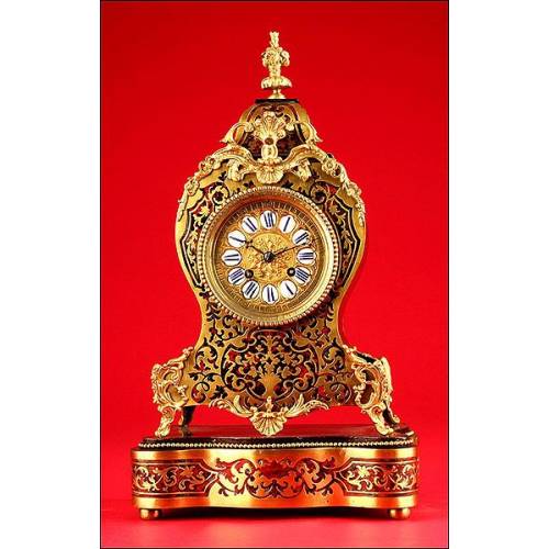 Impressive Boullé Mantel Clock. Ca. 1870. Functioning and perfect.