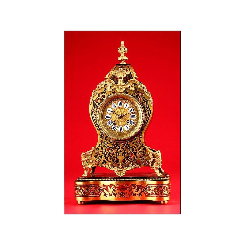 Impressive Boullé Mantel Clock. Ca. 1870. Functioning and perfect.