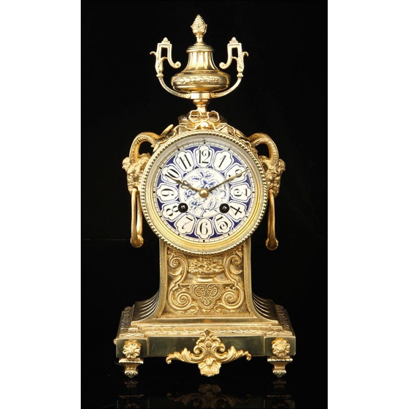 Impressive Antique Bronze and Porcelain Mantel Clock. France, 19th Century