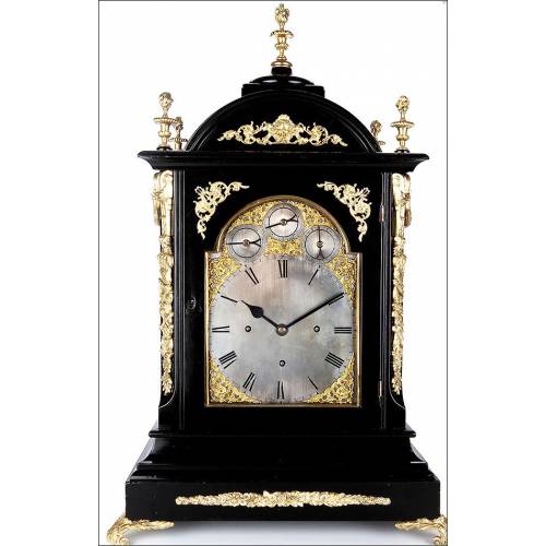 Spectacular Ebony and Bronze Bracket Clock with Triple Sounder. England, XIX Century