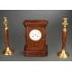 Elegant Clock Set with Wood and Brass Candlesticks. France, 1900s