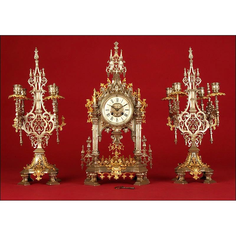 Clock with Candelabra, ca. 1870.