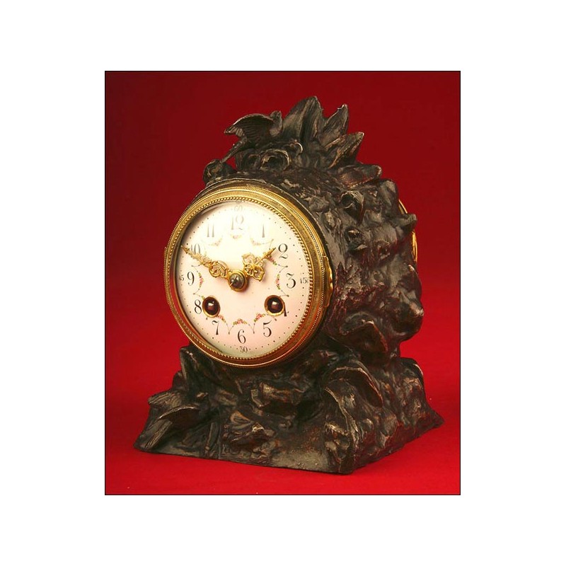 Small Decorative French Mantel Clock, 1900 with Case Signed by Geo Maxim.