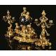 Gilded Bronze Clock and Candelabra Set. France, XIX Century