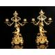 Gilded Bronze Clock and Candelabra Set. France, XIX Century