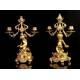 Gilded Bronze Clock and Candelabra Set. France, XIX Century