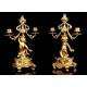 Gilded Bronze Clock and Candelabra Set. France, XIX Century