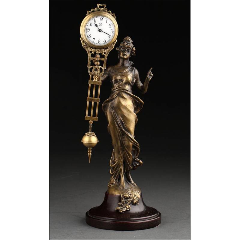 Junghans Mystery Clock made in Bronze and Wood in 1905. Working