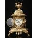 Spectacular Clock and Candelabra Set in gilded bronze. France, XIX Century