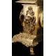 Spectacular Clock and Candelabra Set in gilded bronze. France, XIX Century