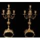 Spectacular Clock and Candelabra Set in gilded bronze. France, XIX Century