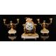 Set of Table Clock and Candelabra in Bronze and Marble. France, XIX Century