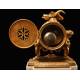 Set of Table Clock and Candelabra in Bronze and Marble. France, XIX Century