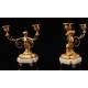 Set of Table Clock and Candelabra in Bronze and Marble. France, XIX Century