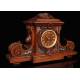 Magnificent Hand Carved Mantel Clock with Boulle Decoration. France, Circa 1890