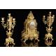 Antique Mantel Clock and Candlestick Set. France, 1900