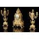 Antique Mantel Clock and Candlestick Set. France, 1900