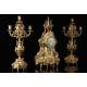 Aristocratic Antique Mantel Clock and Candelabra Pair Set. France, 19th Century