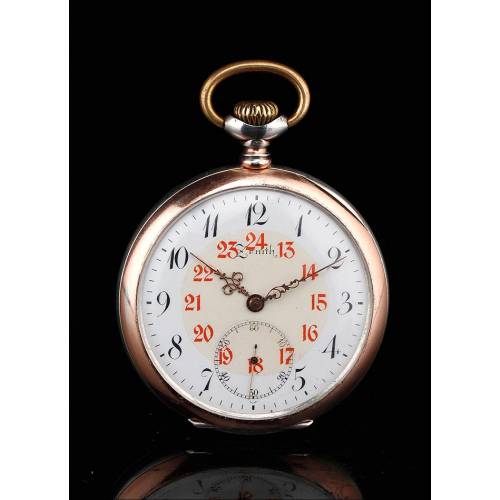 Stunning Zenith Solid Contrasting Square Pocket Watch. Switzerland, Circa 1920.