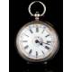 Swiss pocket watch in solid silver. Hand Enameled Dial. Circa 1870, Working