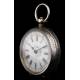 Swiss pocket watch in solid silver. Hand Enameled Dial. Circa 1870, Working