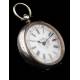 Swiss pocket watch in solid silver. Hand Enameled Dial. Circa 1870, Working