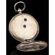 Swiss pocket watch in solid silver. Hand Enameled Dial. Circa 1870, Working