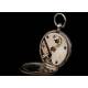 Swiss pocket watch in solid silver. Hand Enameled Dial. Circa 1870, Working