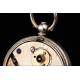 Swiss pocket watch in solid silver. Hand Enameled Dial. Circa 1870, Working