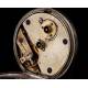 Swiss pocket watch in solid silver. Hand Enameled Dial. Circa 1870, Working