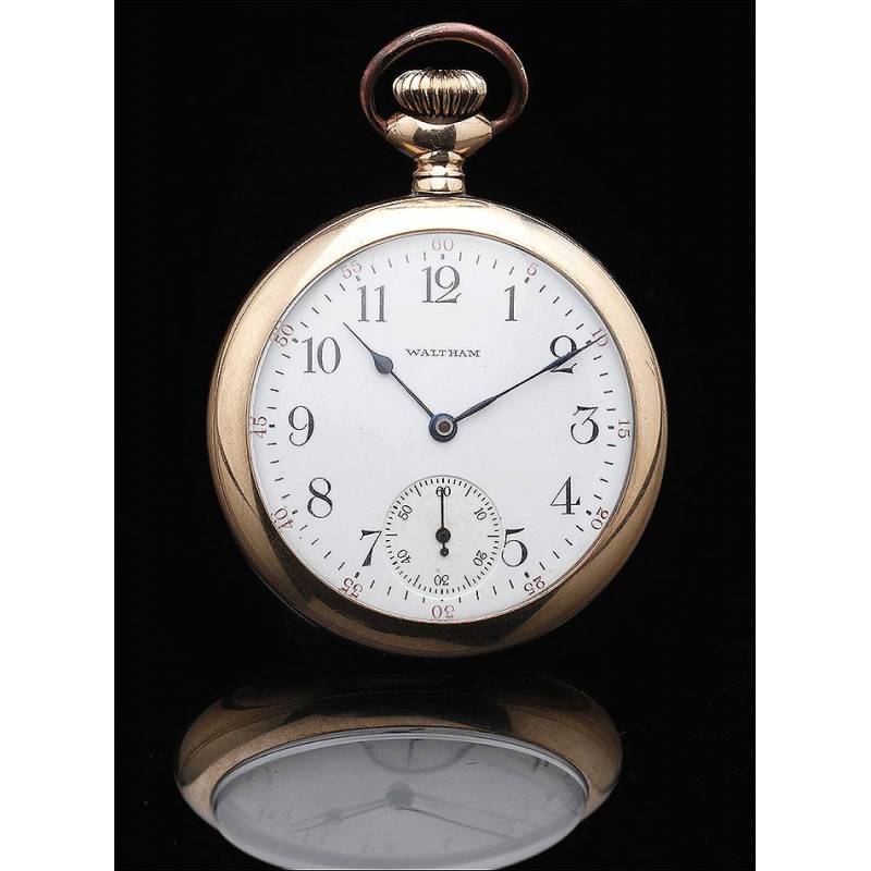 Elgin Waltham Gold Plated Pocket Watch with Screw Back. Circa