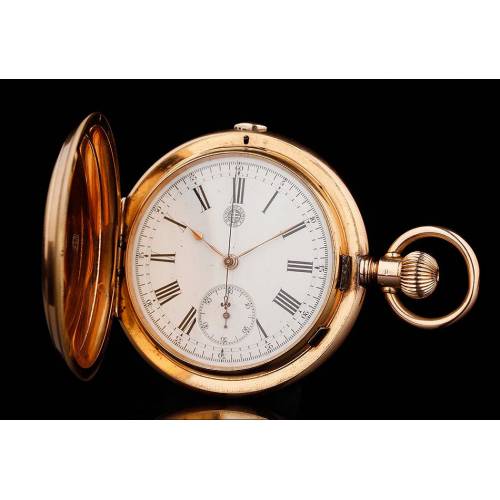 Magnífico Reloj de Bolsillo - Cronómetro Suizo de Oro Macizo de 18 K, Fabricado Circa 1890. Contrastado