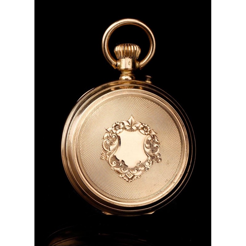 Antique Paul Boch 18K Solid Gold Pocket Watch. Switzerland, Circa 1890.