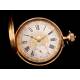 Impressive Geneva 18 K Gold Pocket Watch Signed by Huguenin. Switzerland, 1900